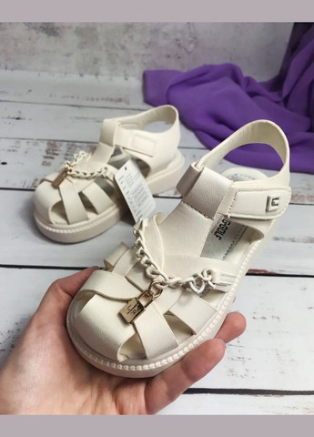 Бежевые детские босоножки для девочки бежевый (057) Jong Golf с цепочками