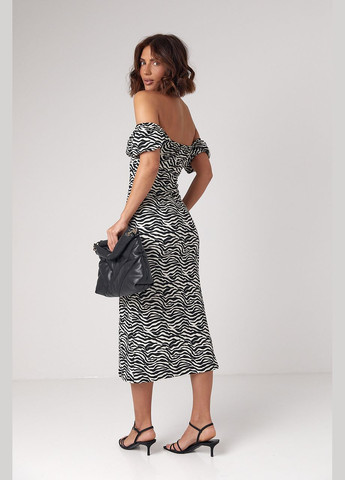 Чорна кежуал силуетна сукня з відкритими плечима з візерунком під зебру 1419 Lurex
