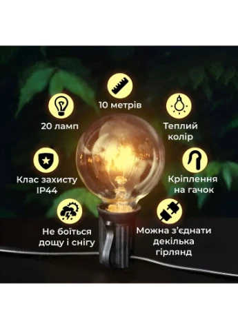 Уличная гирлянда лампочки GarlandoPro гирлянда уличная ретро светодиодная 1733073Y G40 20LED 10m Garlando (366964346)