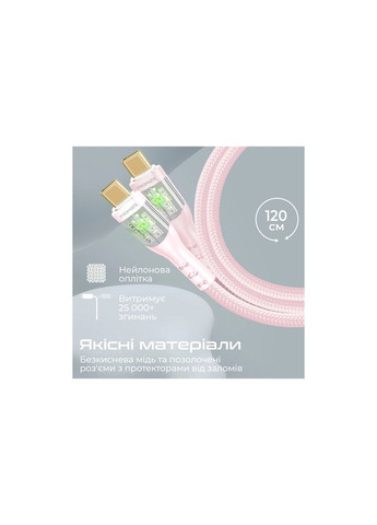 Дата кабель (m469509) Promate USB-C to USB-C 1.2m 60W PD TransLine-CC pink (367064986)