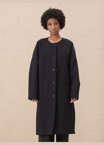 Чорне демісезонне Пальто без коміра оверсайз HankaKohana