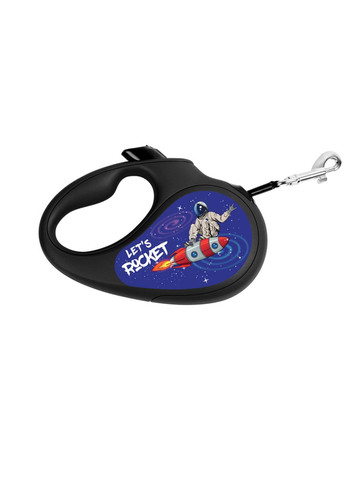Поводок-рулетка для собак R-leash, рисунок "Космос. Ракета", светоотражающая лента, L, до 50 кг, 5 м черный WAUDOG (322125052)