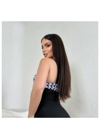 Черный демисезонный черно-белый купальник танкини plus size с топом и шортиками No Brand