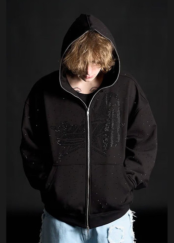 Чоловіче худі-зіппер зі стразами Gloss чорного кольору OGONPUSHKA (327369266)