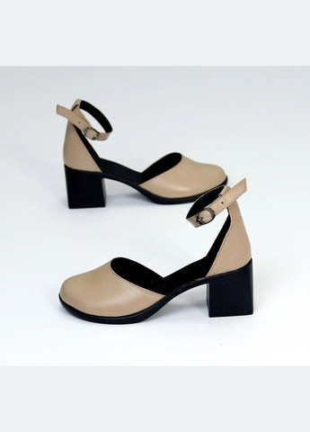 Viki Стильні бежеві жіночі туфлі на середньому підборі з ремінцем – комфорт і елегантність у кольорі мокко бежевий з натуральна шкіра, — літо (339602423)