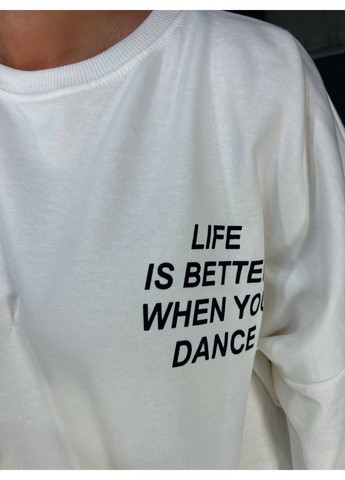 Білий світшот жіночий 5258 довгий оверсайз з малюнком на спині білий LSK (337665694)