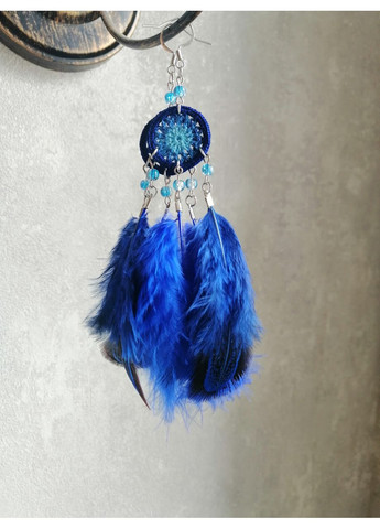 Авторские серьги "Ловец снов" с перьями синего цвета Dream Studio (363057477)