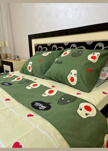 Постільна білизна бавовняна Авокадо Євро Простирадло на гумці 180x200х20 Бязь Зелена 70 х 70 No Brand (303616763)