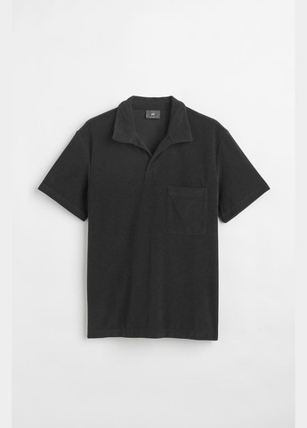 Черная футболка-поло из плюшевой ткани для мужчин H&M однотонная