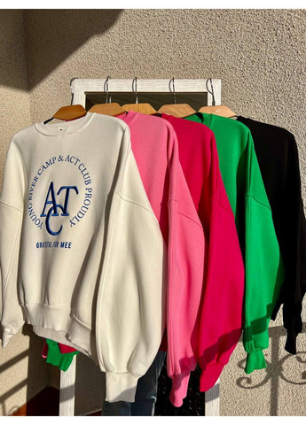 Малиновий cвітшот жіночий 2479 широкий оверсайз утеплений вишивка малюнок попереду Olivia однотонний (303140165)