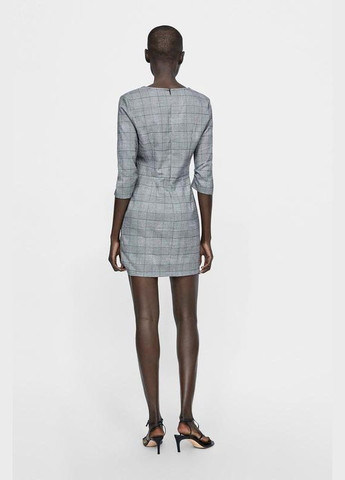 Серое деловое, коктейльное мини платье в клетку а-силуэт Zara в клетку