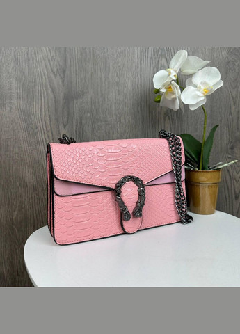 Жіноча міні сумка клатч під рептилію на ланцюжку рожева (sku_644Р) No Brand (330575702)