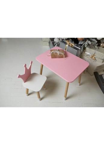 Дитячий прямокутний столик (Рожевий) та стільчик Корона (Рожева з білим) No Brand (331639355)