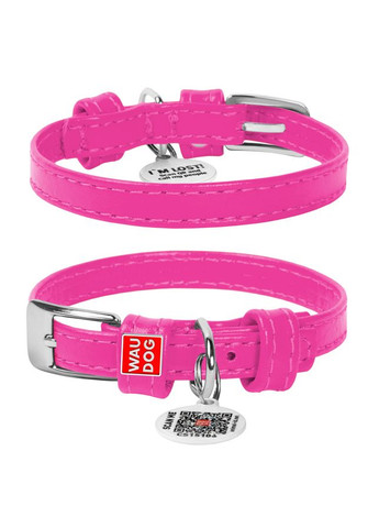 Ошейник для собак кожаный Glamour с QR паспортом, без украшений,, Ш 9 мм, Длин 18-21 см розовый WAUDOG (322002329)