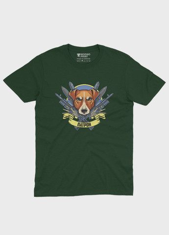 Темно-зеленая мужская футболка с патриотическим принтом пес патрон (ts001-2-bog-005-1-056) Modno