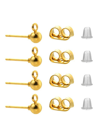 Набір для виготовлення сережок своїми руками Цвяшки кульки з петлею 6.5мм x 4мм заглушки контейнер Золотисті 42x38x18мм Finding (328943101)