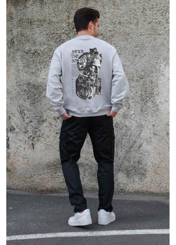 Сірий чоловічий утеплений оверсайз світшот на флісі з принтом greek Without однотонний без декору (361267565)