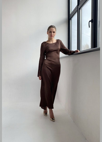 Коричневое праздничный, вечернее masoli силуэтное шелковое платье годе, а-силуэт, силуэтная No Brand однотонное