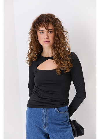 Женский лонгслив с черной микрой с вырезом над грудью Arjen (361056927)