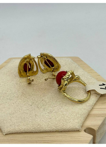 Бижутерный комплект серьги 20*15 мм и кольцо р.17 Красный No Brand (372467997)