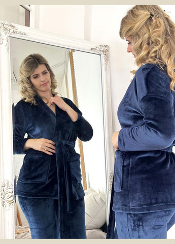 Темно-синя зимня домашній костюм із халатом Fashion Girl