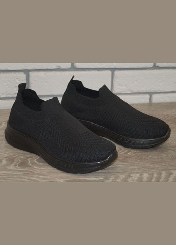 Черные демисезонные кроссовки подростковые текстильные без шнурков черные Wangle CAB