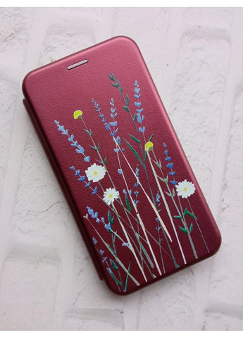 Чохол-книжка з малюнком для Samsung Galaxy S21 FE Бордовий:: Польові квіти (принт 270) Creative (360668423)