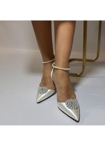 No Brand Женские туфли свадебные атласные и ремешком жемчуг и брошью 5,5 см. белый з текстиль, — (351394287)