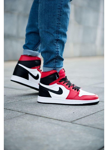 Черные демисезонные кроссовки мужские nike air jordan 1 retro high black red white 1 найк аир джордан No Brand