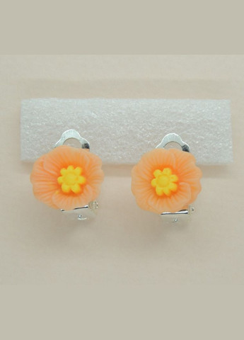 Сережки кліпси дитячі для вух без пробивання квітка Мальва помаранчева з жовтою Liresmina Jewelry (289717525)