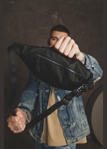 Сумка на пояс чоловіча, бананка із натуральної шкіри Dark (Чорна) SKILL (323427263)