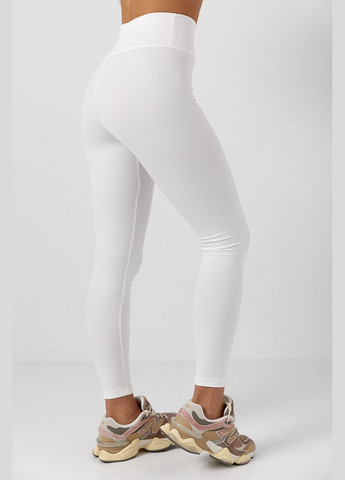 Белые демисезонные лосины из эластичного трикотажа в рубчик Lurex