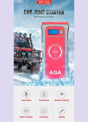 Пуско-зарядное устройство A38 12000 mАч Wireless QC3.0+PD18W Car Jump Starter Red VHG (360771887)