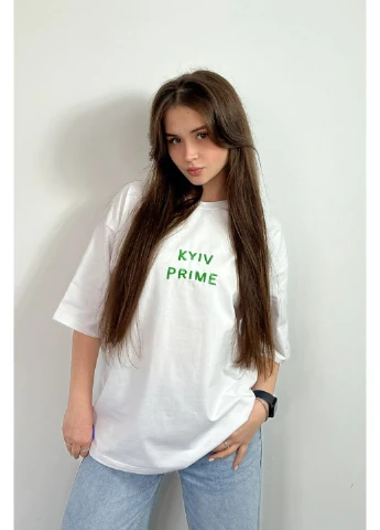 Футболка оверсайз жіноча з вишивкою Kyiv Prime White Taboo clothing company (393334861)