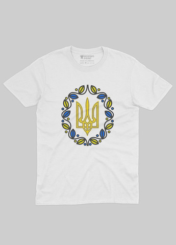Белая демисезонная футболка для мальчика с патриотическим принтом гербтризуб (ts001-2-whi-005-1-052) Modno