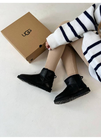 Черные угги ugg classic mini black leather (кожа) No Brand