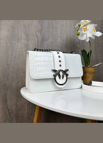 Женская мини сумочка клатч под рептилию с птичками на цепочке Белый No Brand (298997368)