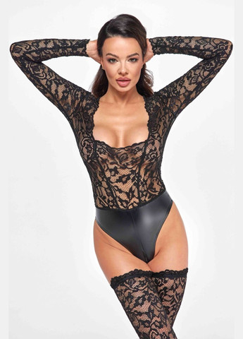 Боді F296 Psyche,, мереживо, довгий рукав, низ під латекс, з доступом - CherryLove Noir Handmade (340275058)