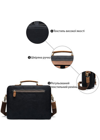 Сумка-портфель мужская текстильная с кожаными вставками 20002 Черная Vintage (329147843)