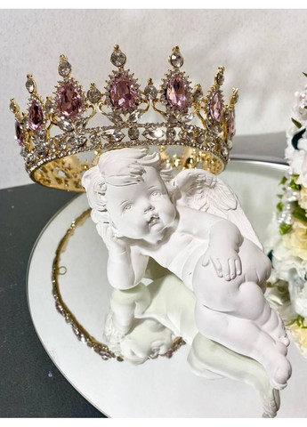 Корона с розовыми камнями Swarovski Золото 13.5 см Тиара с камнями Swarovski для свадьбы. No Brand (369162831)