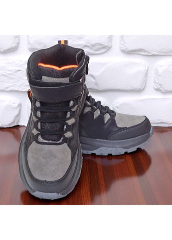 Черные спортивные, повседневные, кэжуал осенние утепленные демисезонные подростковые ботинки хайтопы на липучке для мальчика подростка на флисе Clibee