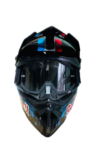 Эндуро кроссовый мотошлем Helmet Red Bull + очки Profi Black прозрачное стекло No Brand (370677345)