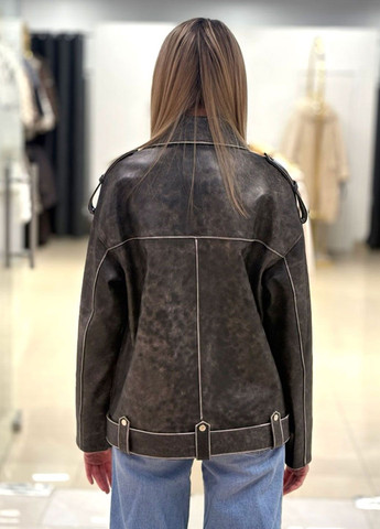 Чорна демісезонна жіноча шкіряна косуха у вінтажній шкірі косуха Ece