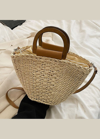 Маленька літня плетена сумка кросбоді з дерев'яними ручками та довгим ремінцем ANGELA No Brand (293510687)
