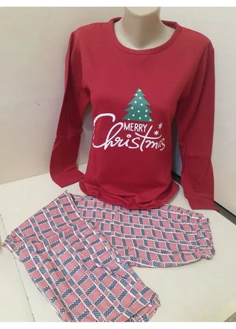 Красная зимняя теплая женская пижама на байке турция s l xl 2xl 42 44 46 48 50 52 54 50 No Brand