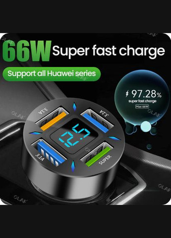 Автомобильное зарядное в прикуриватель с вольтметром и быстрой зарядкой на 4 USB OLAF (300172386)