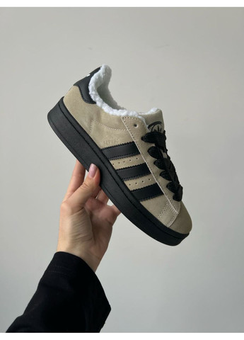 Черные демисезонные кроссовки мужские adidas campus beige black winter fur адидас кампус No Brand