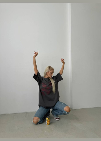 Жіноча графітова оверсайз футболка з принтом No Brand - (329910067)