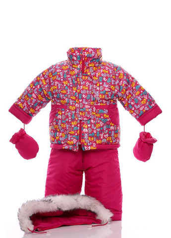 Рожевий зимній комбінезон на синтепоні для дівчинки з принтом тварин нуль підстібка білий з чорним хутро малинове 86 см (51509) BABYKROHA