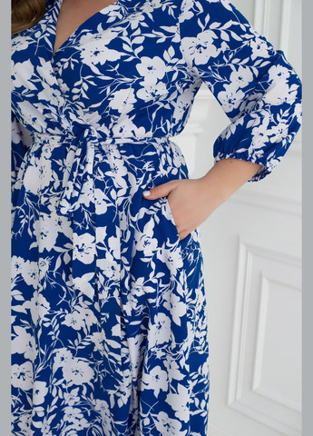 Синее повседневный платье с поясом колокол No Brand с цветочным принтом